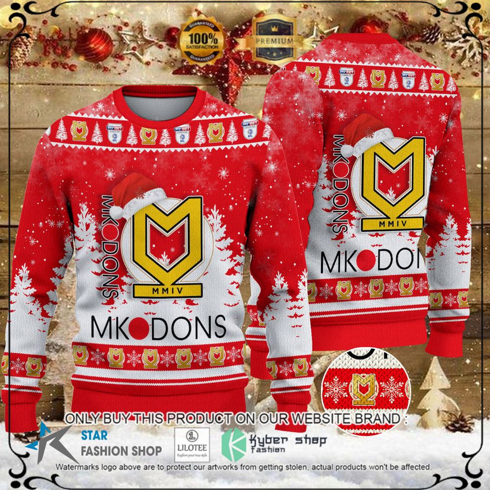 milton keynes dons red white christmas sweater 1 30081
