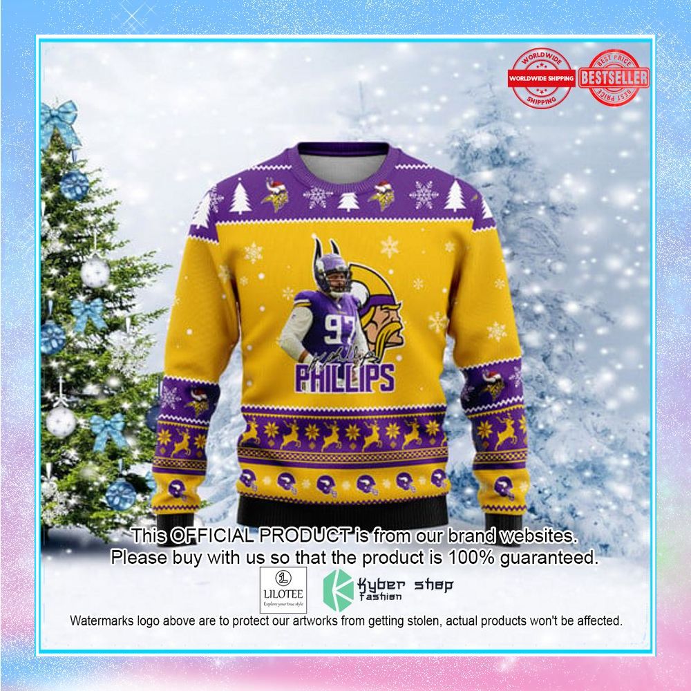 minnesota vikings harrison phillips 97 christmas sweater 2 626