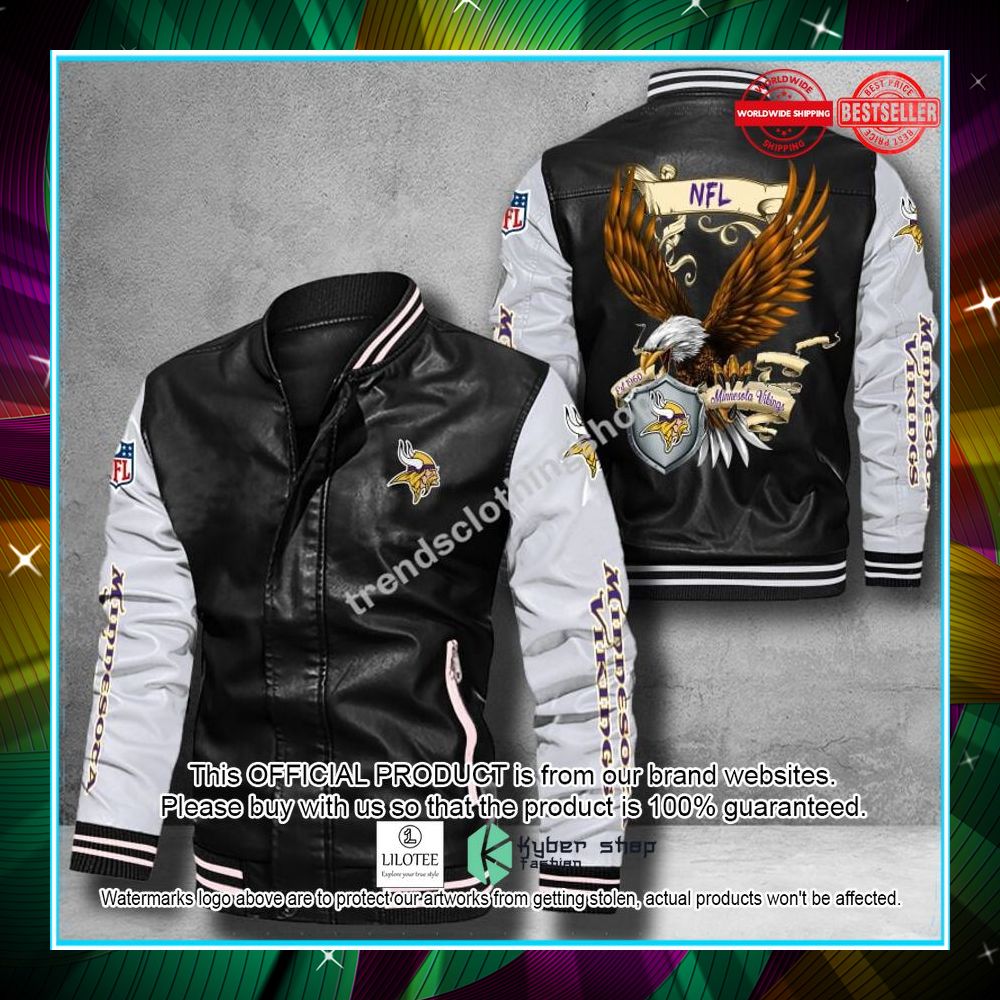 minnesota vikings nfl eagle leather bomber jacket 1 458