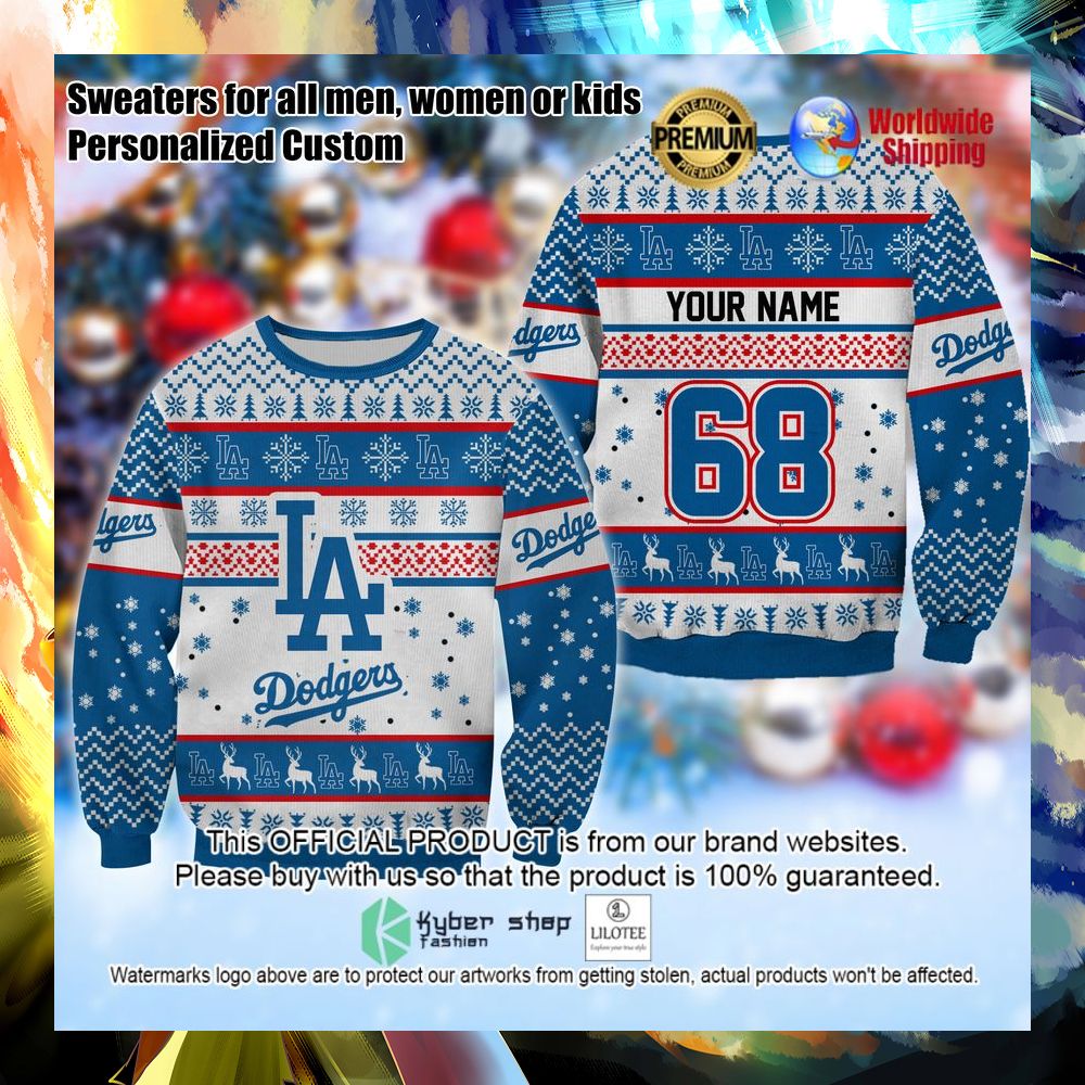 mlb los angeles dodgers personalized christmas sweater 1 720