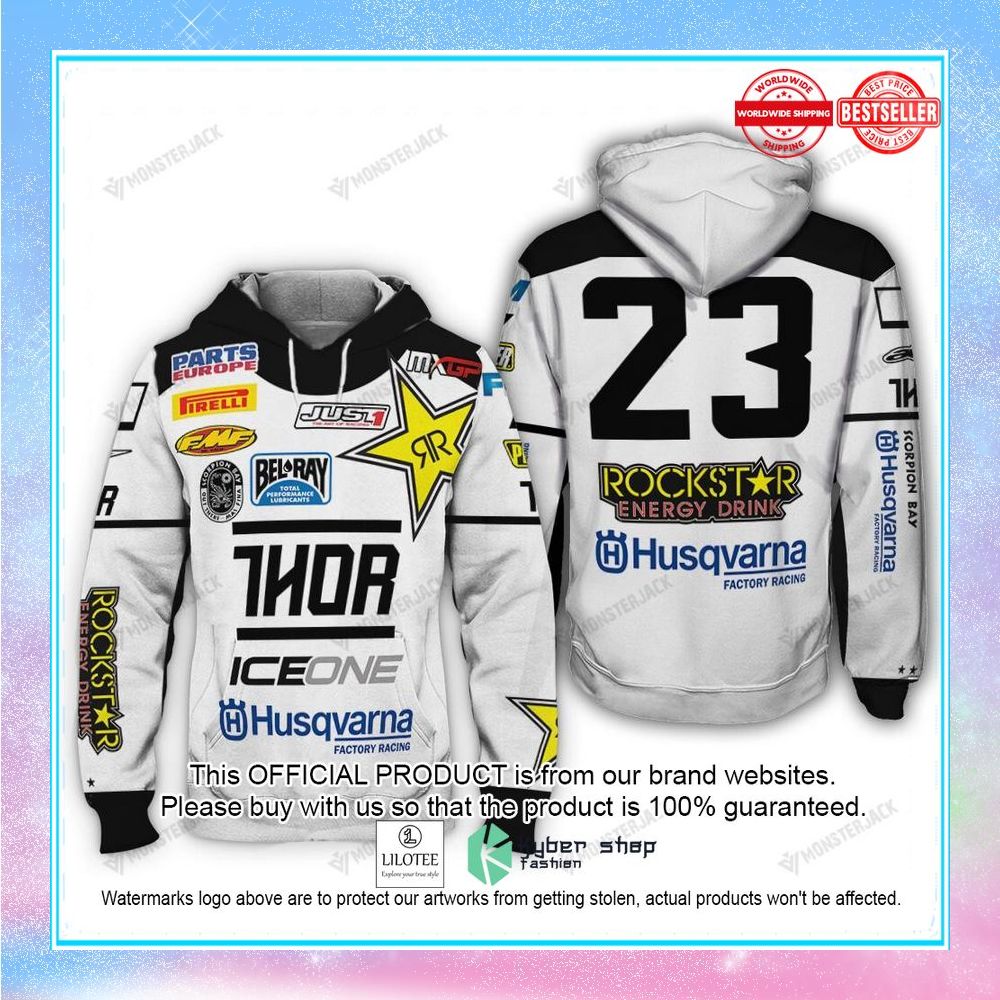 motorcross husqvarna factory racing 23 white hoodie sweatshirt 2 513