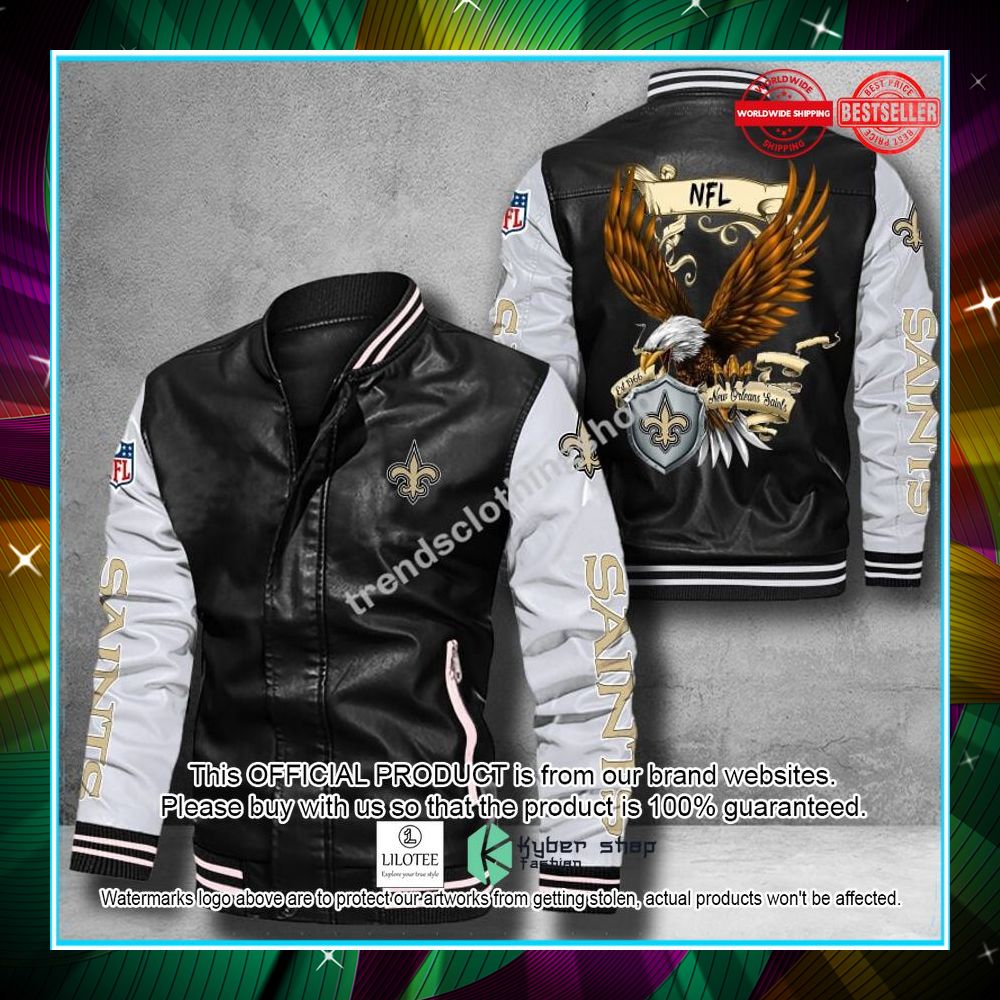 new orleans saints nfl eagle leather bomber jacket 1 401