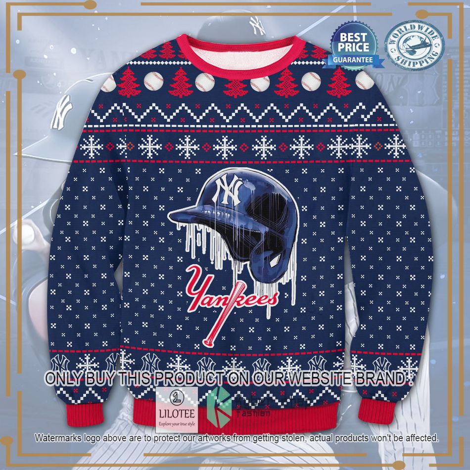 new york yankees helmet blue ugly christmas sweater 1 28340