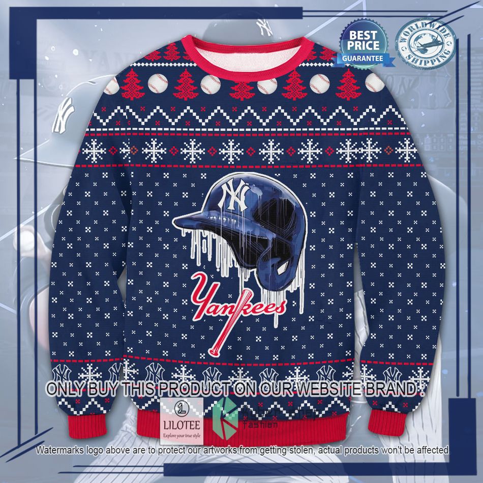 new york yankees helmet blue ugly christmas sweater 1 6969