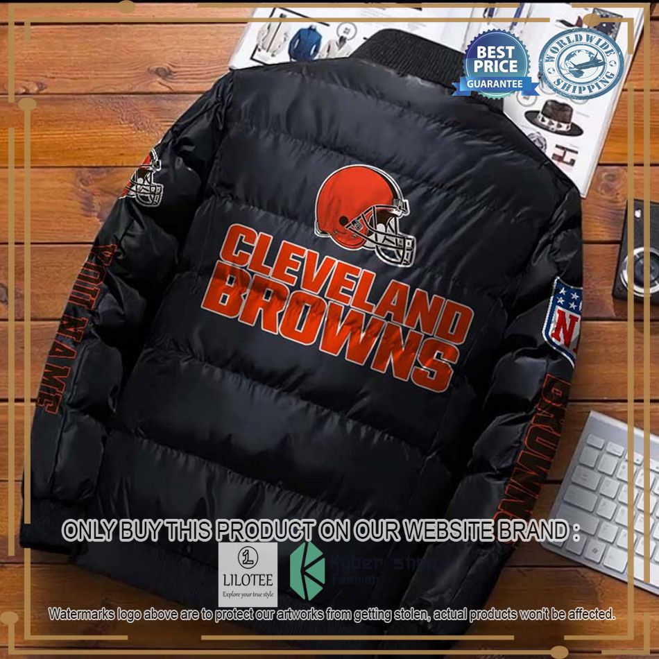 nfl cleveland browns logo helmet custom name down jacket 2 61581