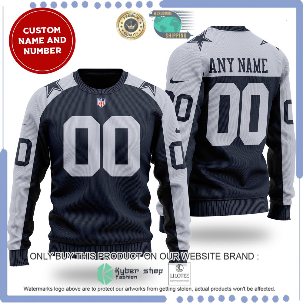 nfl dallas cowboys personalized grey wool sweater 1 8233