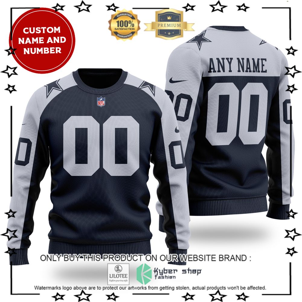 nfl dallas cowboys personalized grey wool sweater 1 9103