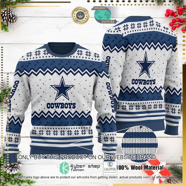 nfl dallas cowboys white navy woolen knitted sweater 1 47818