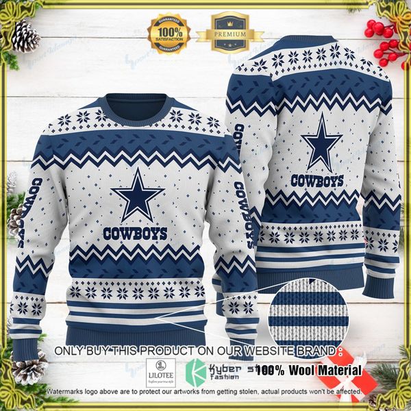 nfl dallas cowboys white navy woolen knitted sweater 1 48127