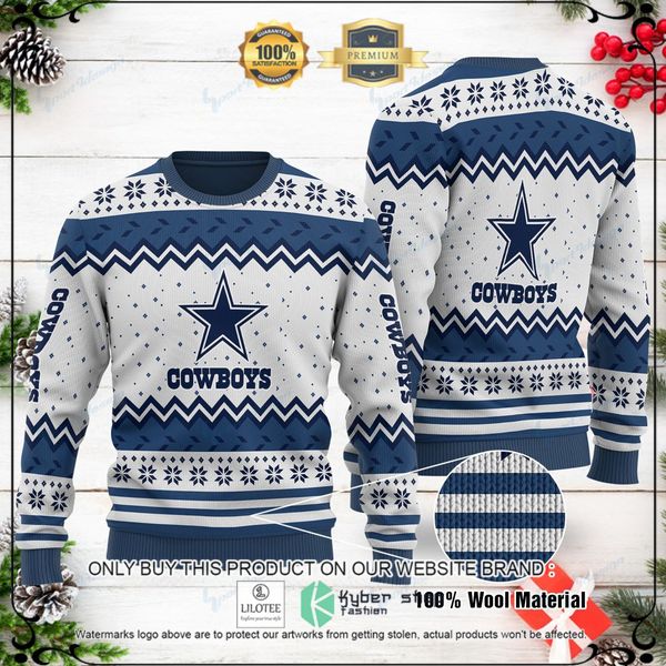 nfl dallas cowboys white navy woolen knitted sweater 1 49549