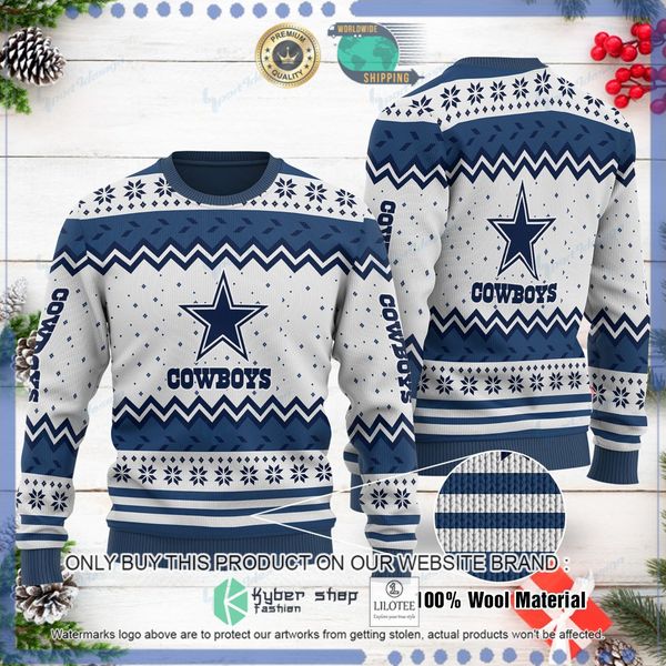 nfl dallas cowboys white navy woolen knitted sweater 1 80859