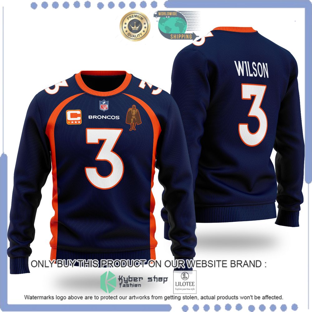 nfl denver broncos russell wilson navy wool sweater 1 57301