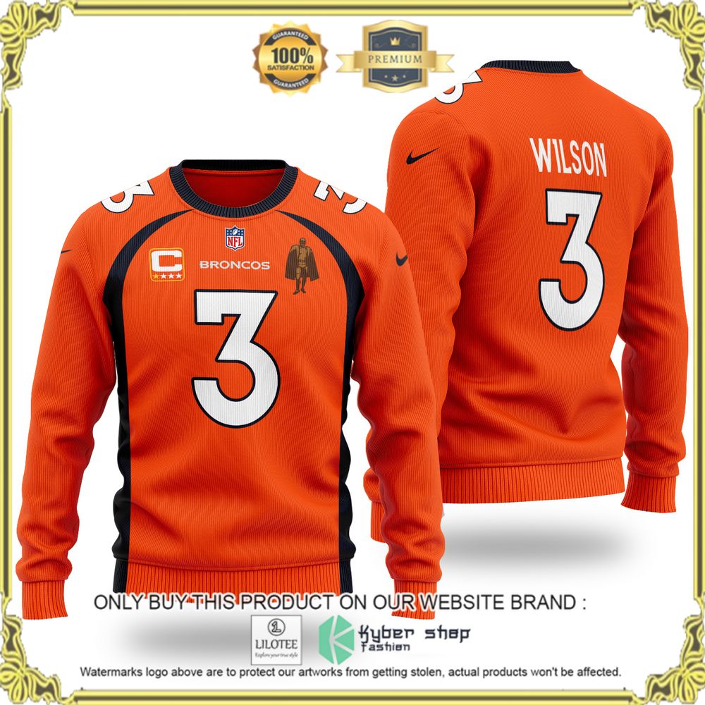 NFL Denver Broncos Russell Wilson Orange Wool Sweater - LIMITED EDITION 3 nfl denver broncos russell wilson orange wool sweater 1 40654