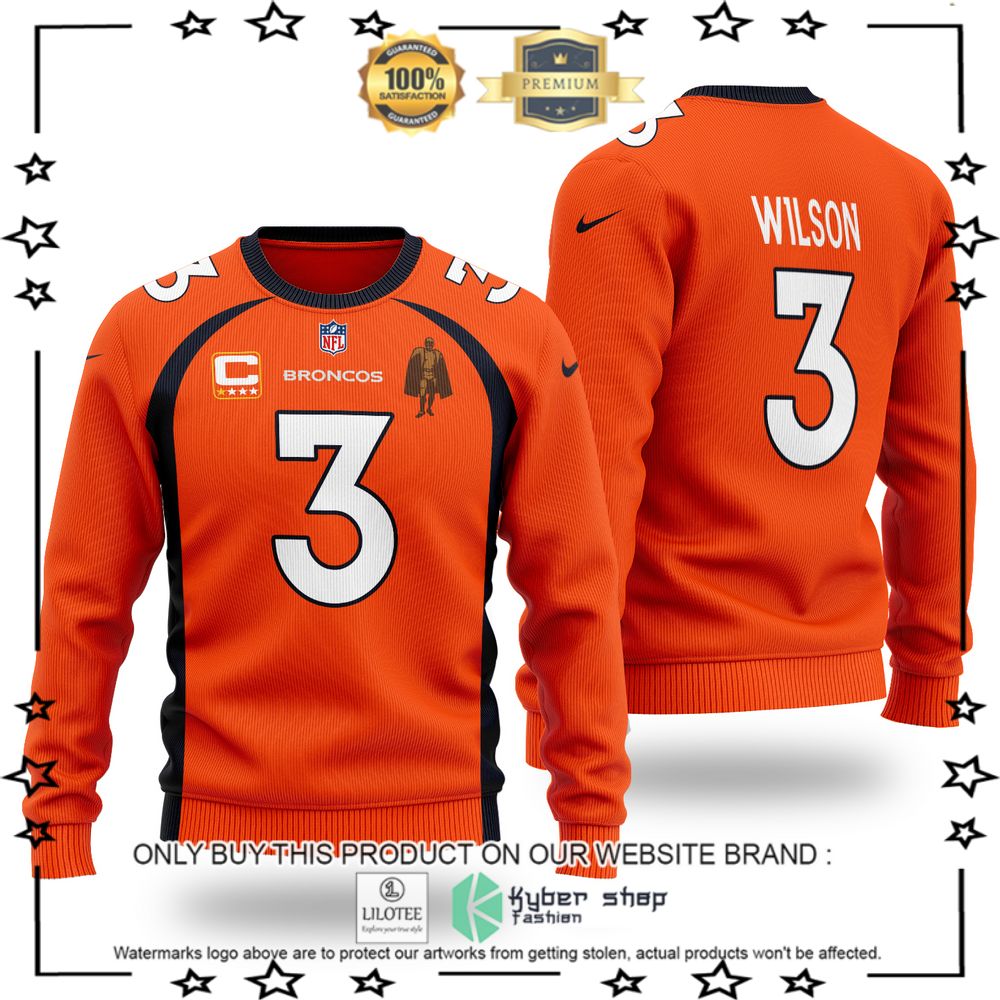 nfl denver broncos russell wilson orange wool sweater 1 52329