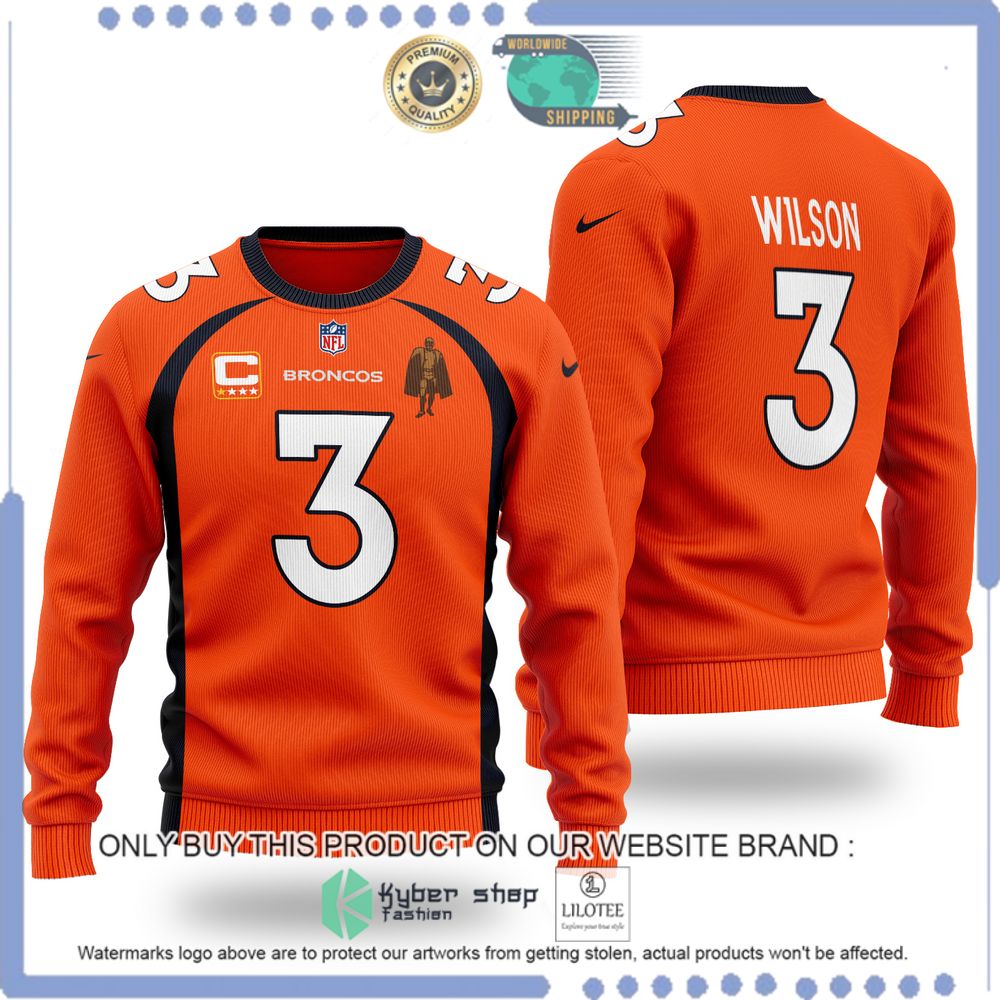nfl denver broncos russell wilson orange wool sweater 1 62039