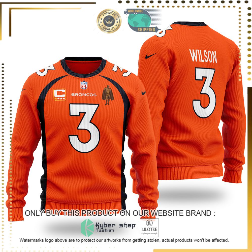 NFL Denver Broncos Russell Wilson Orange Wool Sweater - LIMITED EDITION 4 nfl denver broncos russell wilson orange wool sweater 1 99619