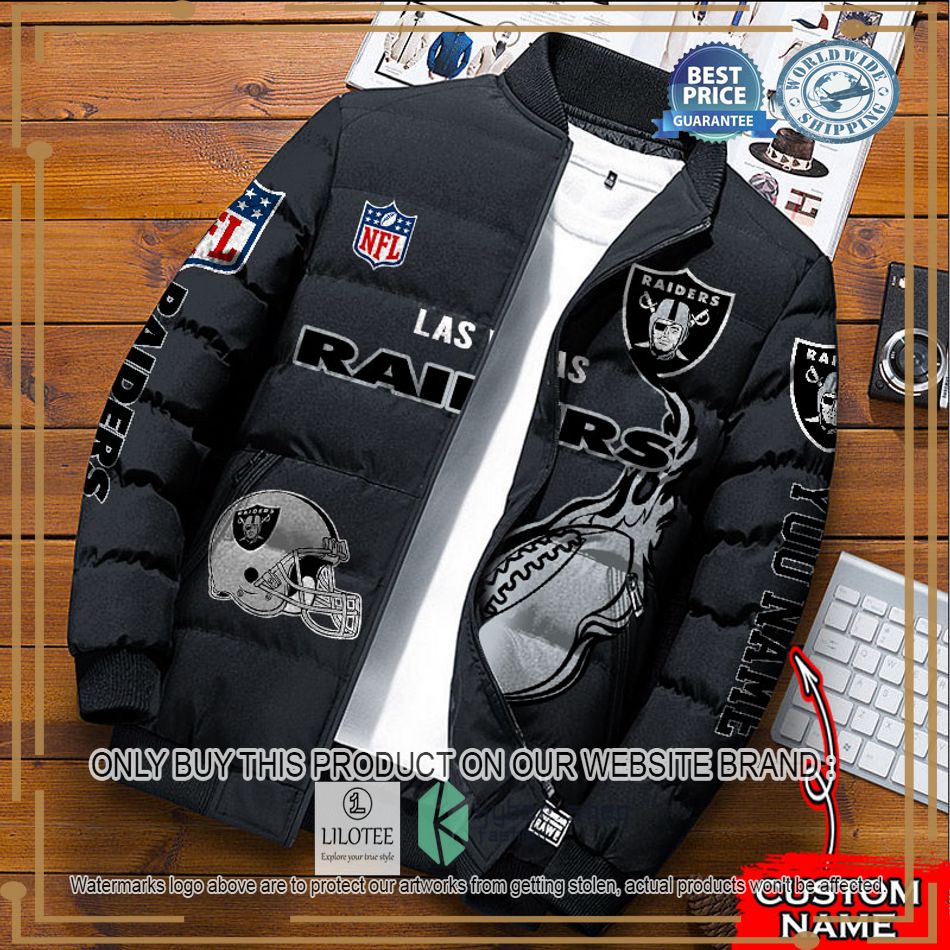 nfl las vegas raiders logo helmet custom name down jacket 1 27954