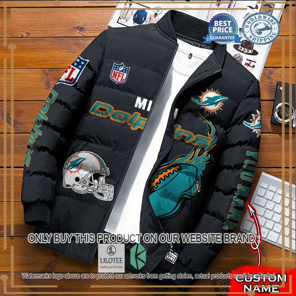 nfl miami dolphins logo helmet custom name down jacket 1 95777