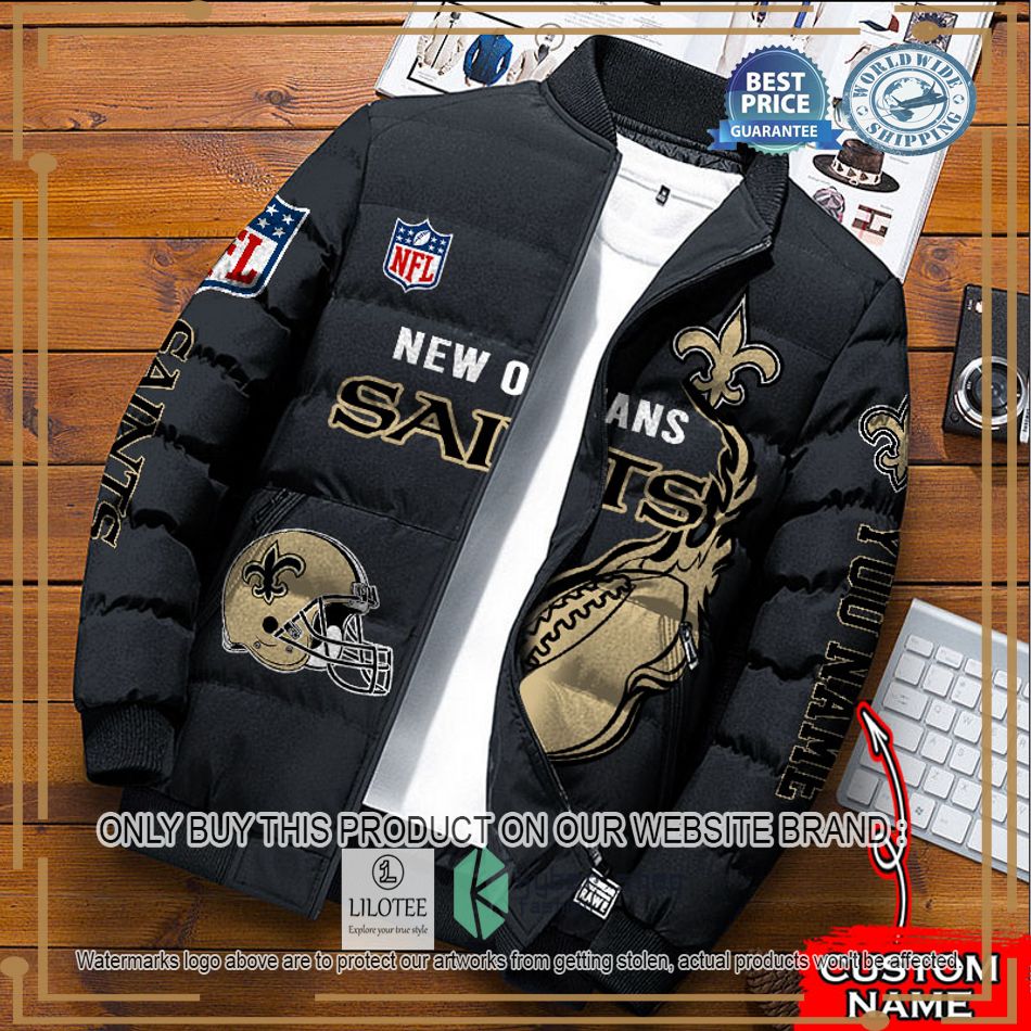 nfl new orleans saints logo helmet custom name down jacket 1 8455