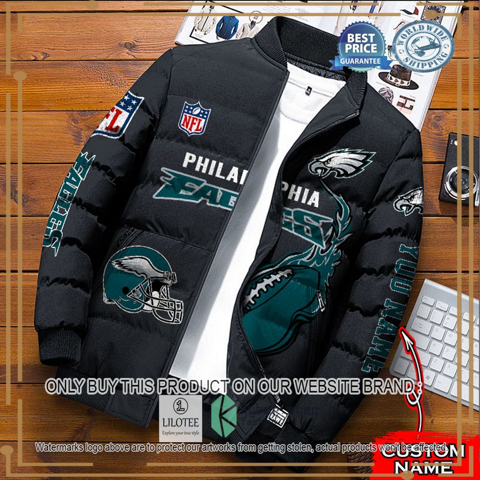 nfl philadelphia eagles logo helmet custom name down jacket 1 6961