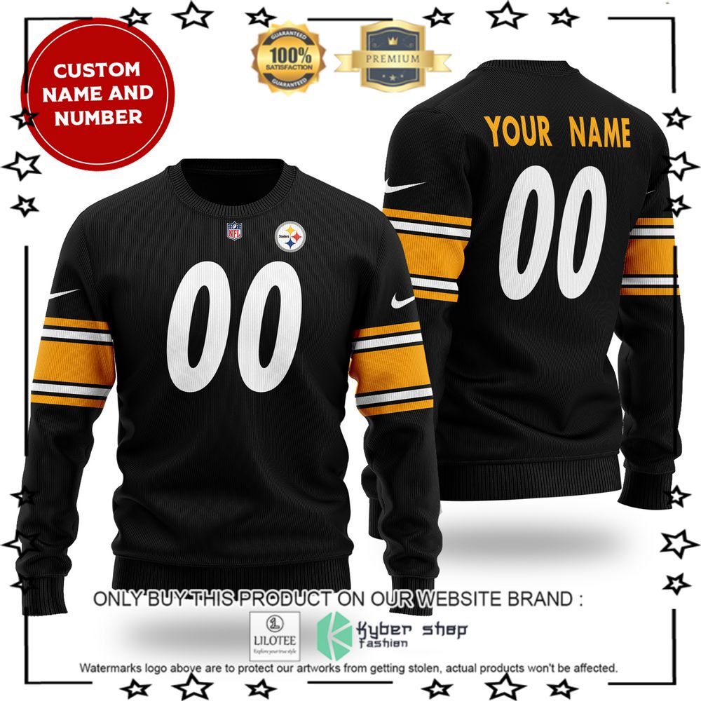 nfl pittsburgh steelers personalized black wool sweater 1 25681