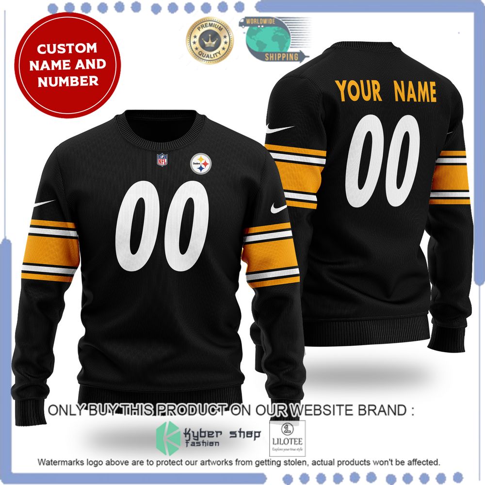 nfl pittsburgh steelers personalized black wool sweater 1 93402