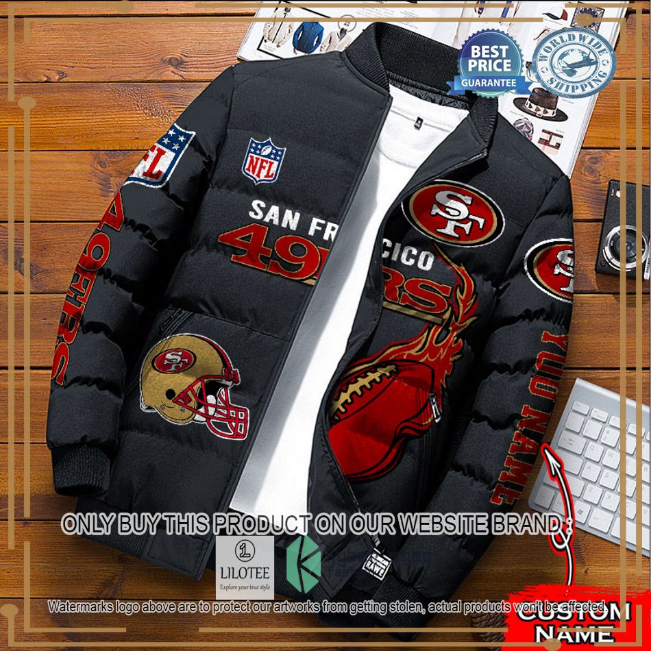 nfl san francisco 49ers logo helmet custom name down jacket 1 56870