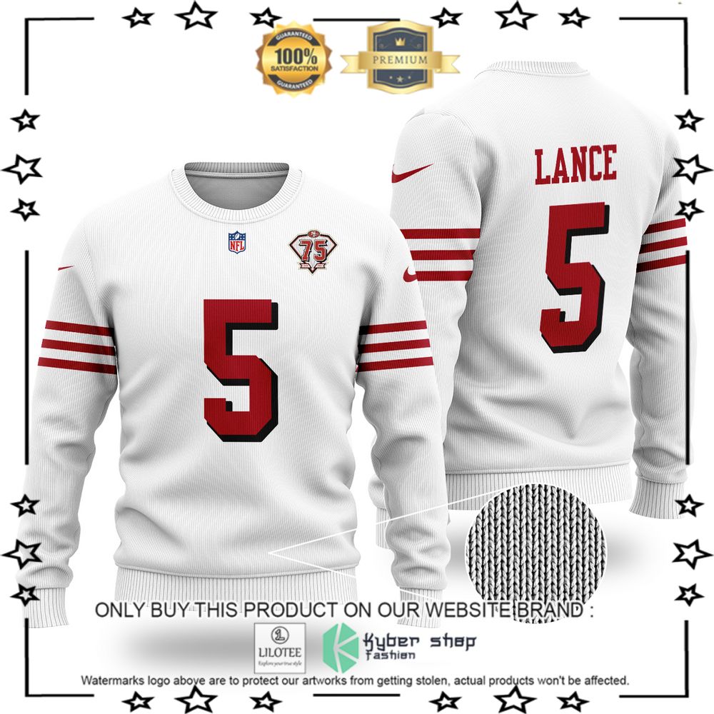 nfl san francisco 49ers trey lance white christmas sweater 1 39100
