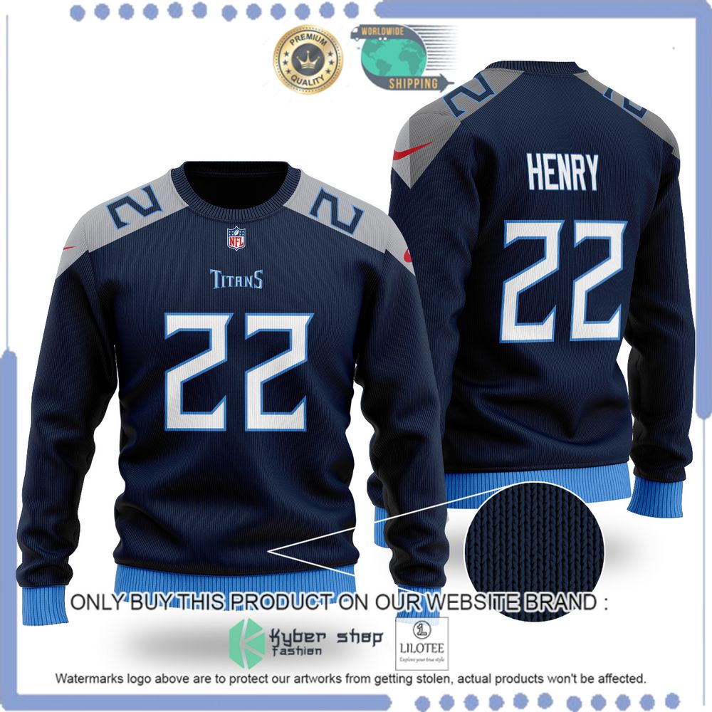 nfl tennessee titans derrick henry navy christmas sweater 1 45410