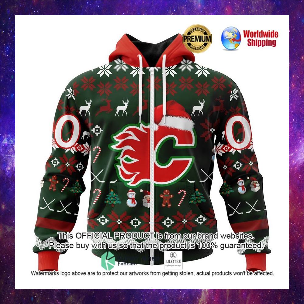 nhl calgary flames team santa hat personalized 3d hoodie shirt 1 638