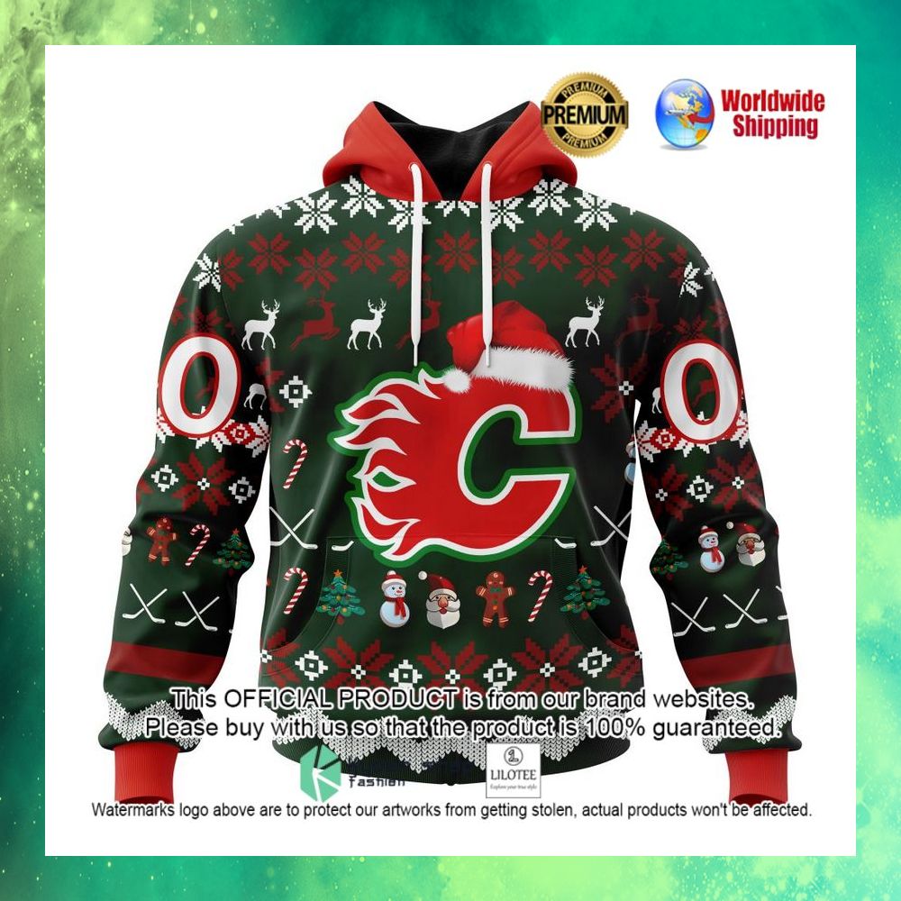 nhl calgary flames team santa hat personalized 3d hoodie shirt 1 767