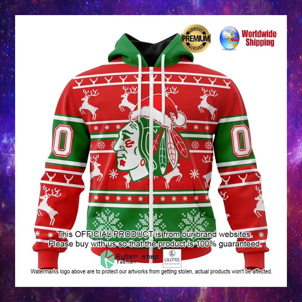 nhl chicago blackhawks santa hat personalized 3d hoodie shirt 1 539