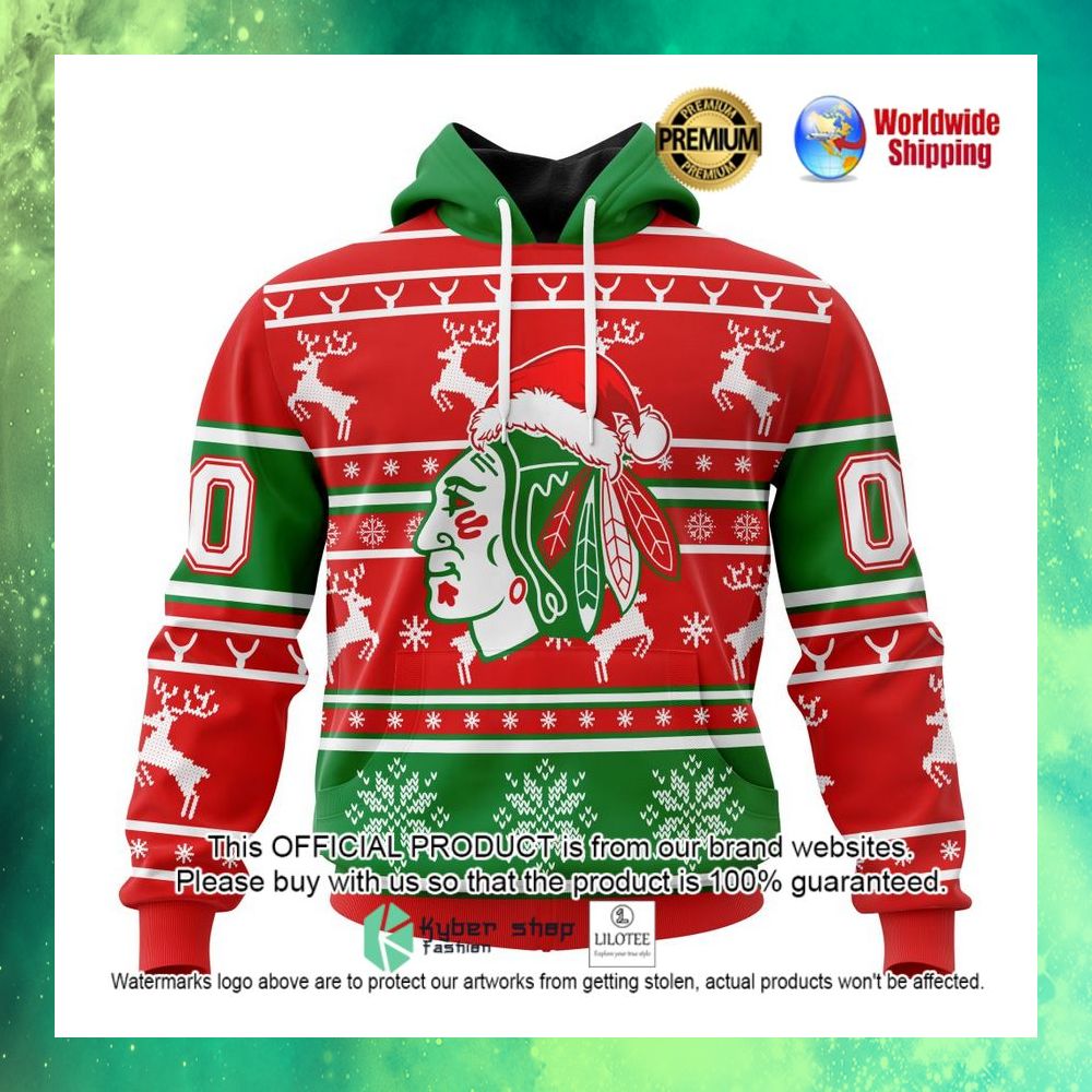 nhl chicago blackhawks santa hat personalized 3d hoodie shirt 1 686