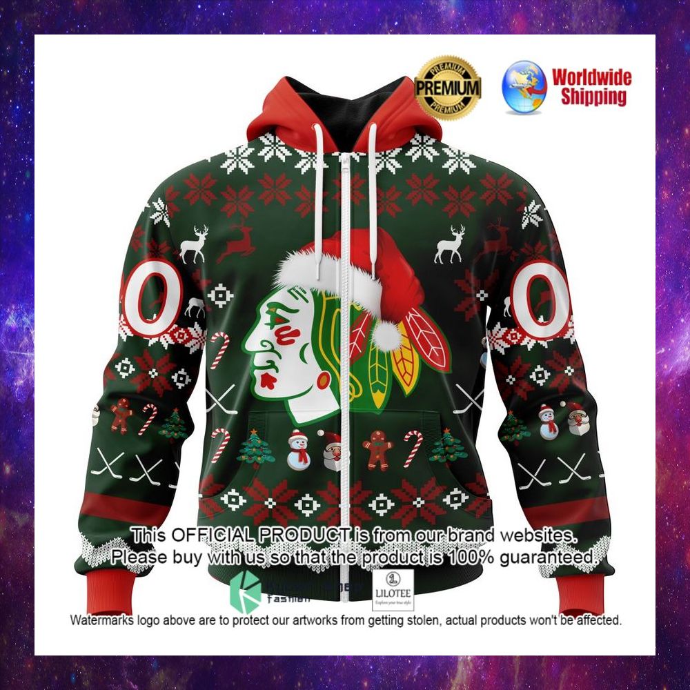 nhl chicago blackhawks team santa hat personalized 3d hoodie shirt 1 600