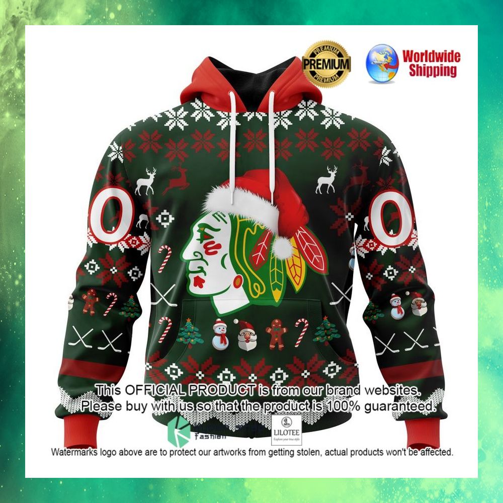 nhl chicago blackhawks team santa hat personalized 3d hoodie shirt 1 885