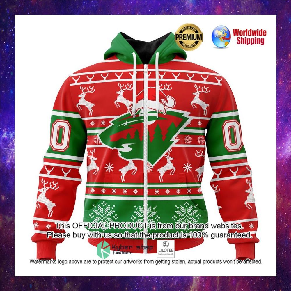 nhl minnesota wild santa hat personalized 3d hoodie shirt 1 831
