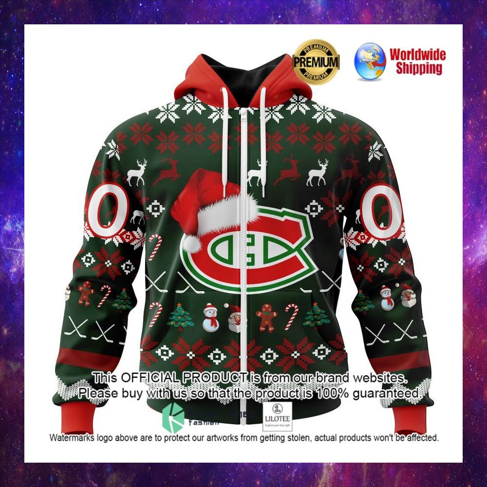 nhl montreal canadiens team santa hat personalized 3d hoodie shirt 1 598