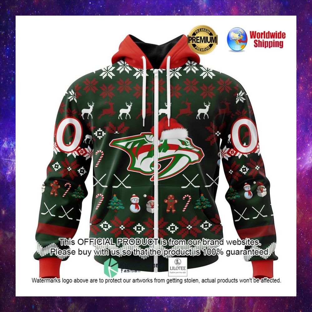 nhl nashville predators team santa hat personalized 3d hoodie shirt 1 383