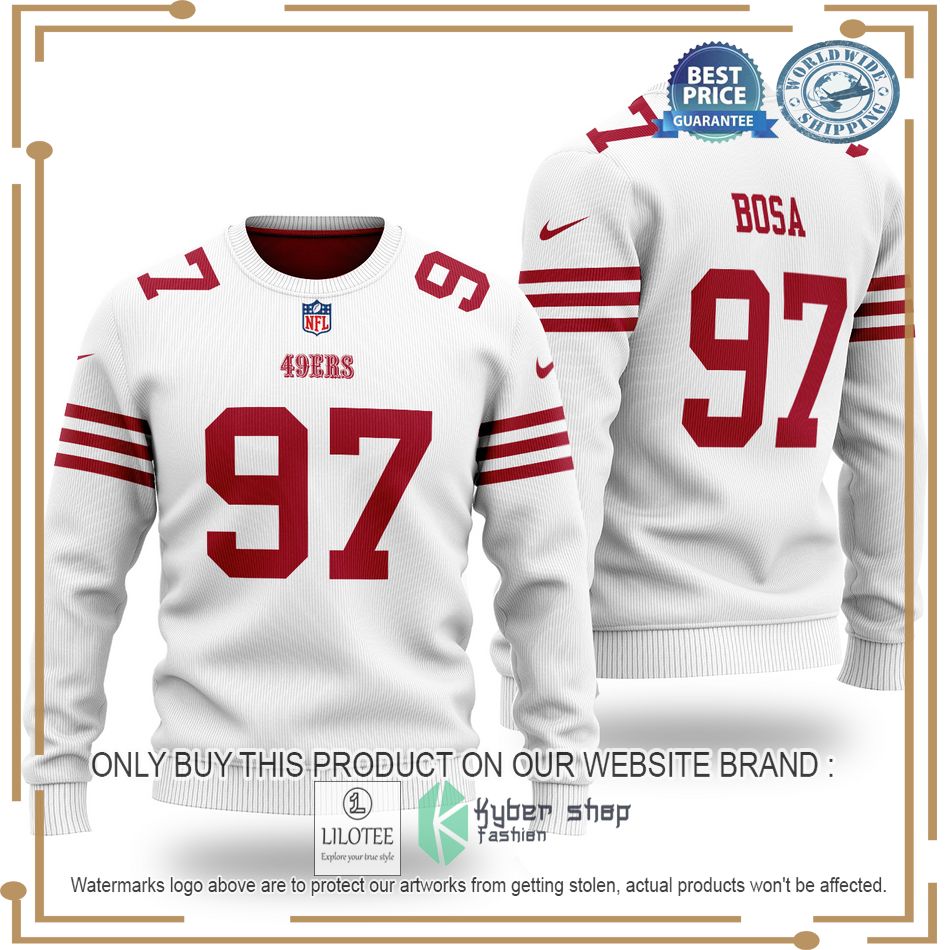 nick bosa 97 san francisco 49ers nfl white wool sweater 1 58929