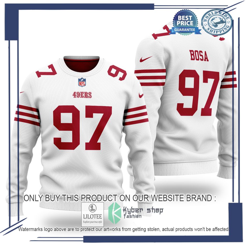 nick bosa 97 san francisco 49ers nfl white wool sweater 1 97108