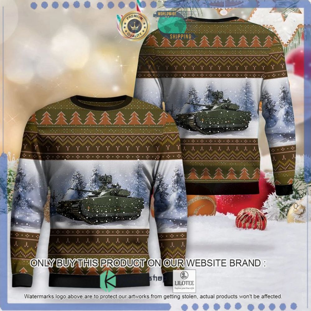 norwegian army cv90 infantry fighting vehicle christmas sweater 1 80695