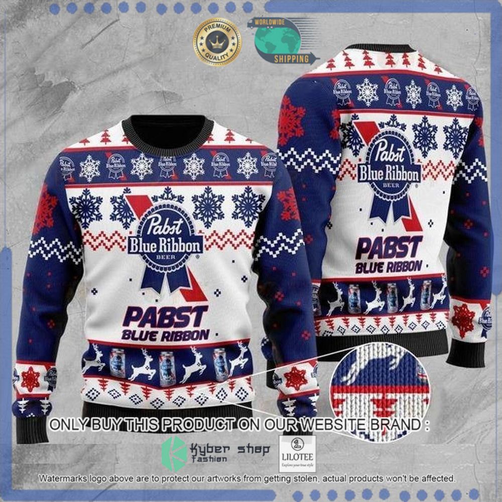 pabst blue ribbon beer blue white christmas sweater 1 79103