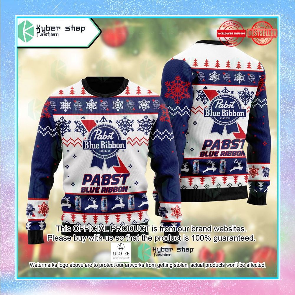 pabst blue ribbon blue christmas sweater 1 222