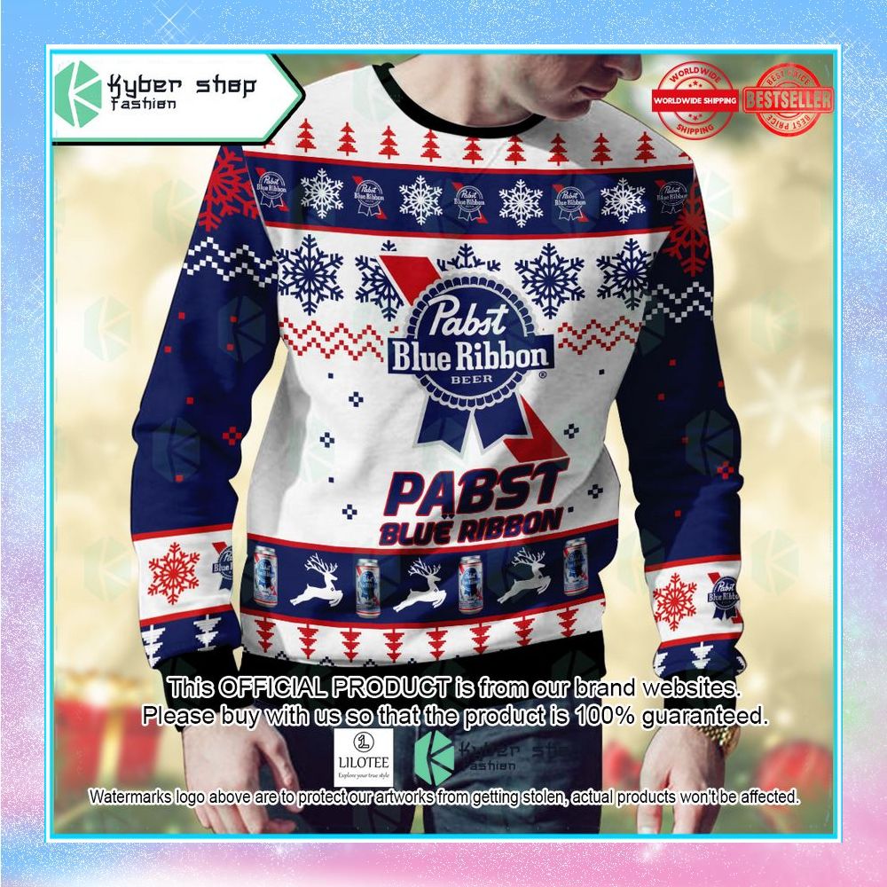 pabst blue ribbon blue christmas sweater 2 907