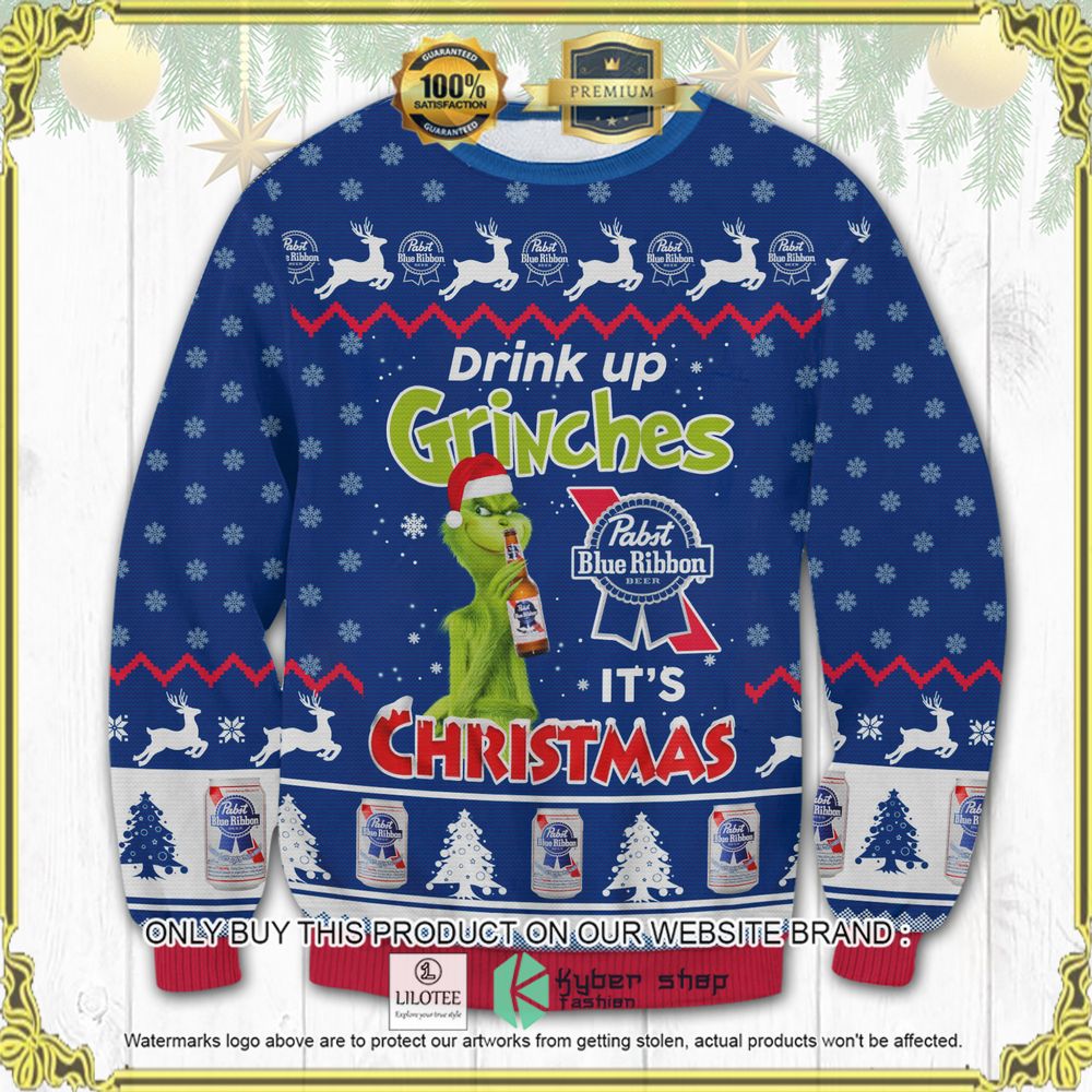 pabst blue ribbon drink up grinches knitted christmas sweater 1 81965