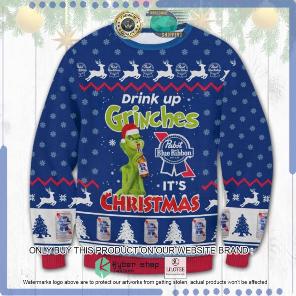 Pabst Blue Ribbon Drink Up Grinches Ugly Christmas Sweater - LIMITED EDITION 9