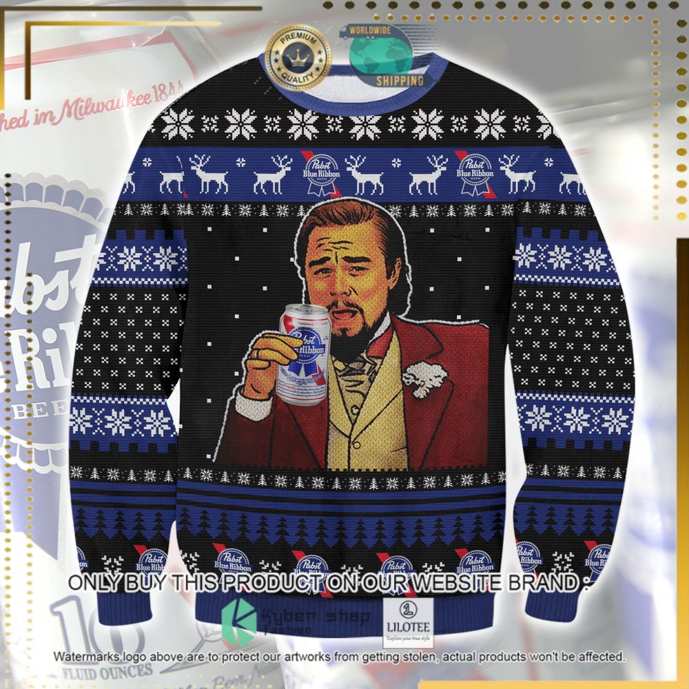 pabst blue ribbon leonardo dicaprio laughing ugly sweater 1 43540