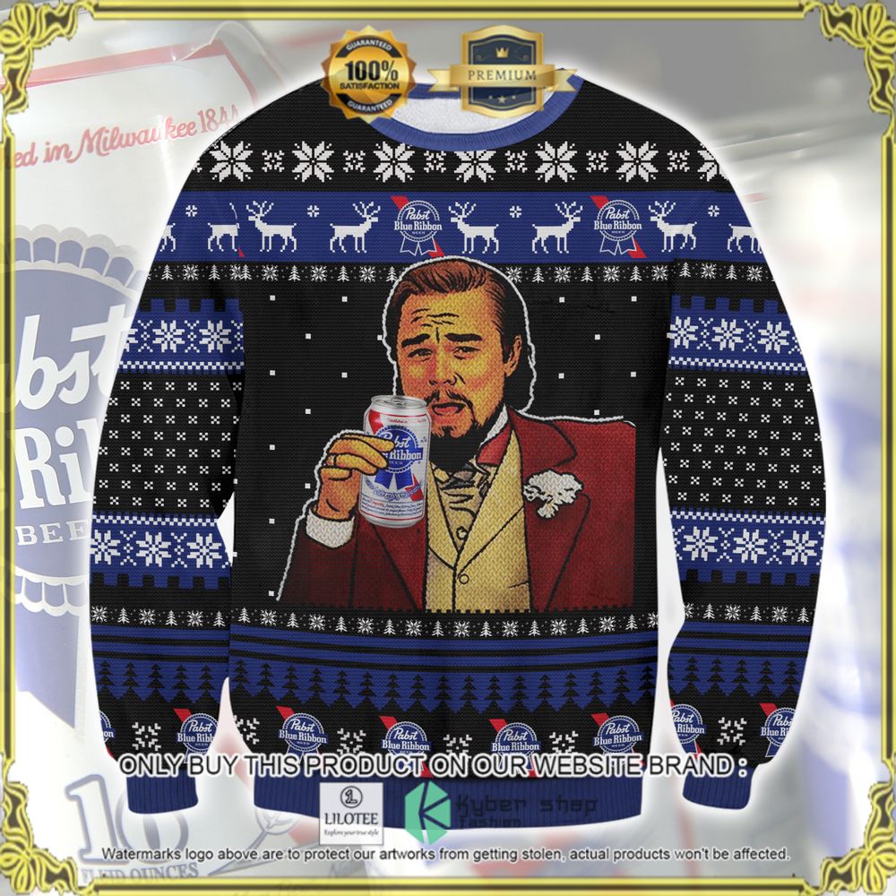 pabst blue ribbon leonardo dicaprio laughing ugly sweater 1 93063