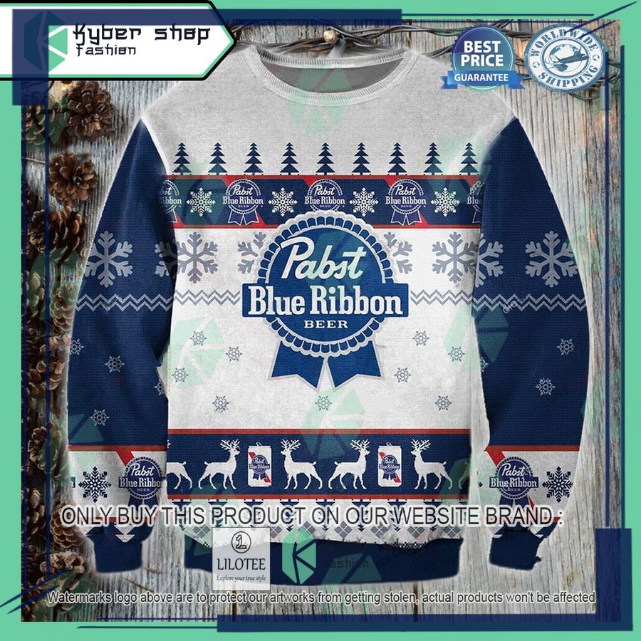 pabst blue ribbon logo ugly christmas sweater 1 57465