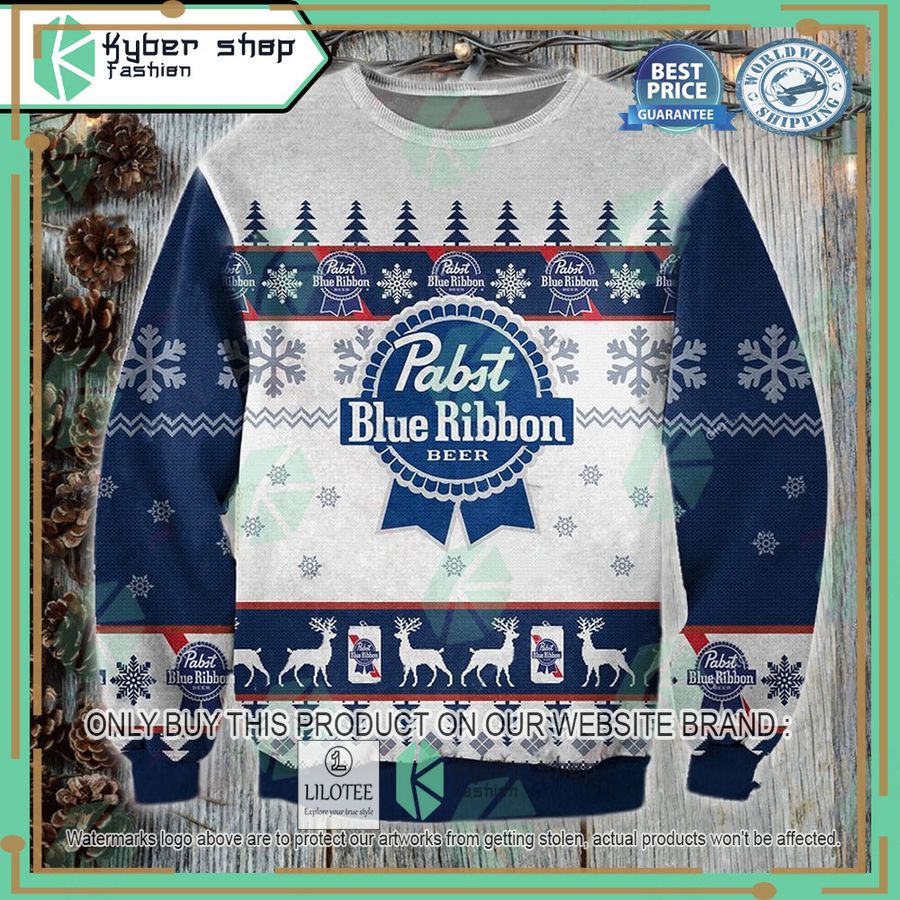 pabst blue ribbon logo ugly christmas sweater 1 69127
